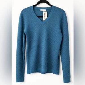 Versace Collection Teal Wool Jacquard V-Neck Sweater Size XL